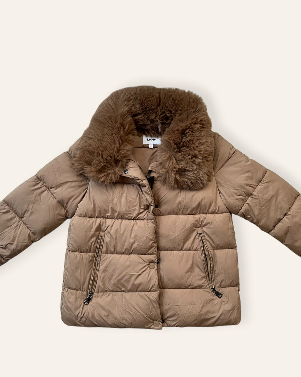 DKNY Faux Fur Collar Puffer, Taupe