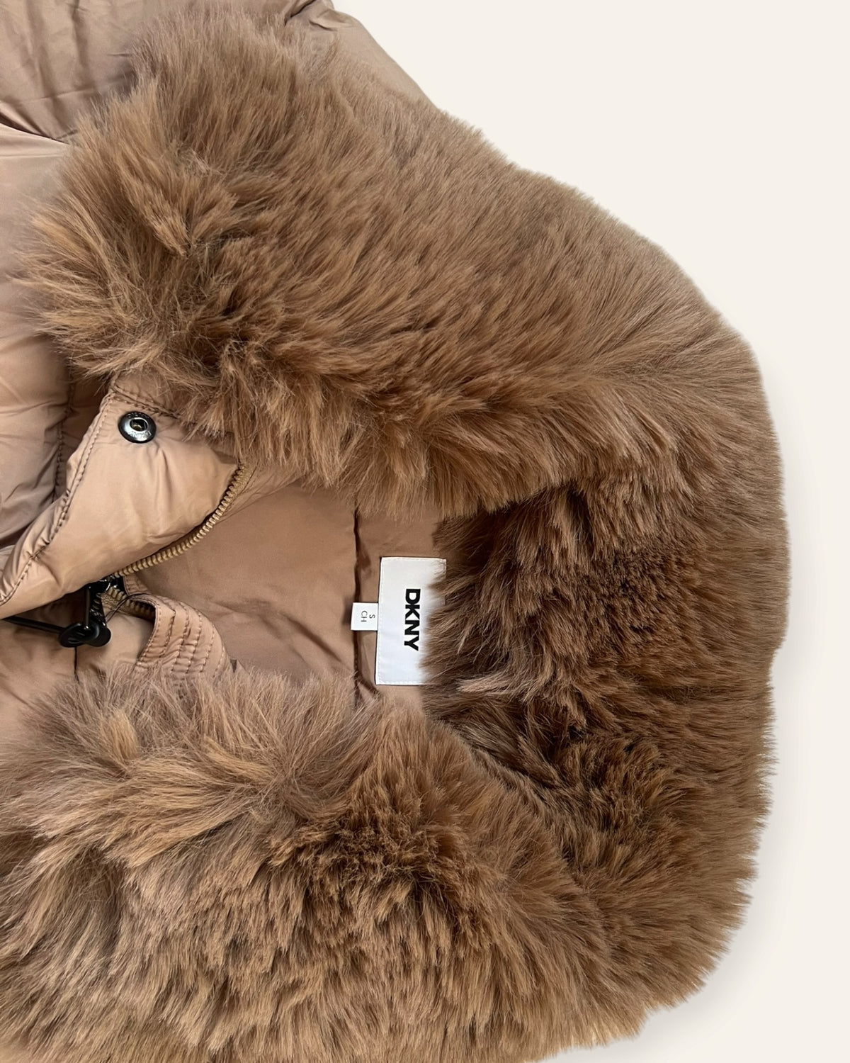 DKNY Faux Fur Collar Puffer, Taupe