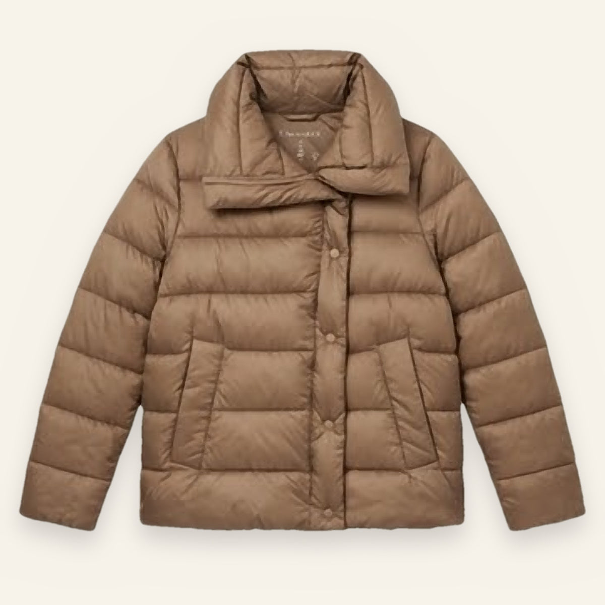 Tahari Funnel Neck Puffer, Taupe