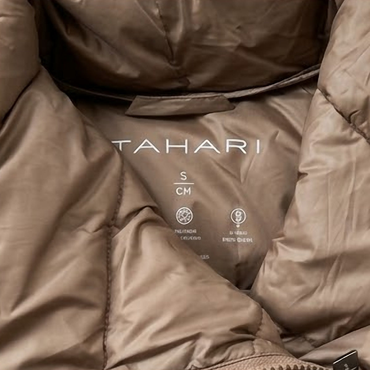 Tahari Funnel Neck Puffer, Taupe